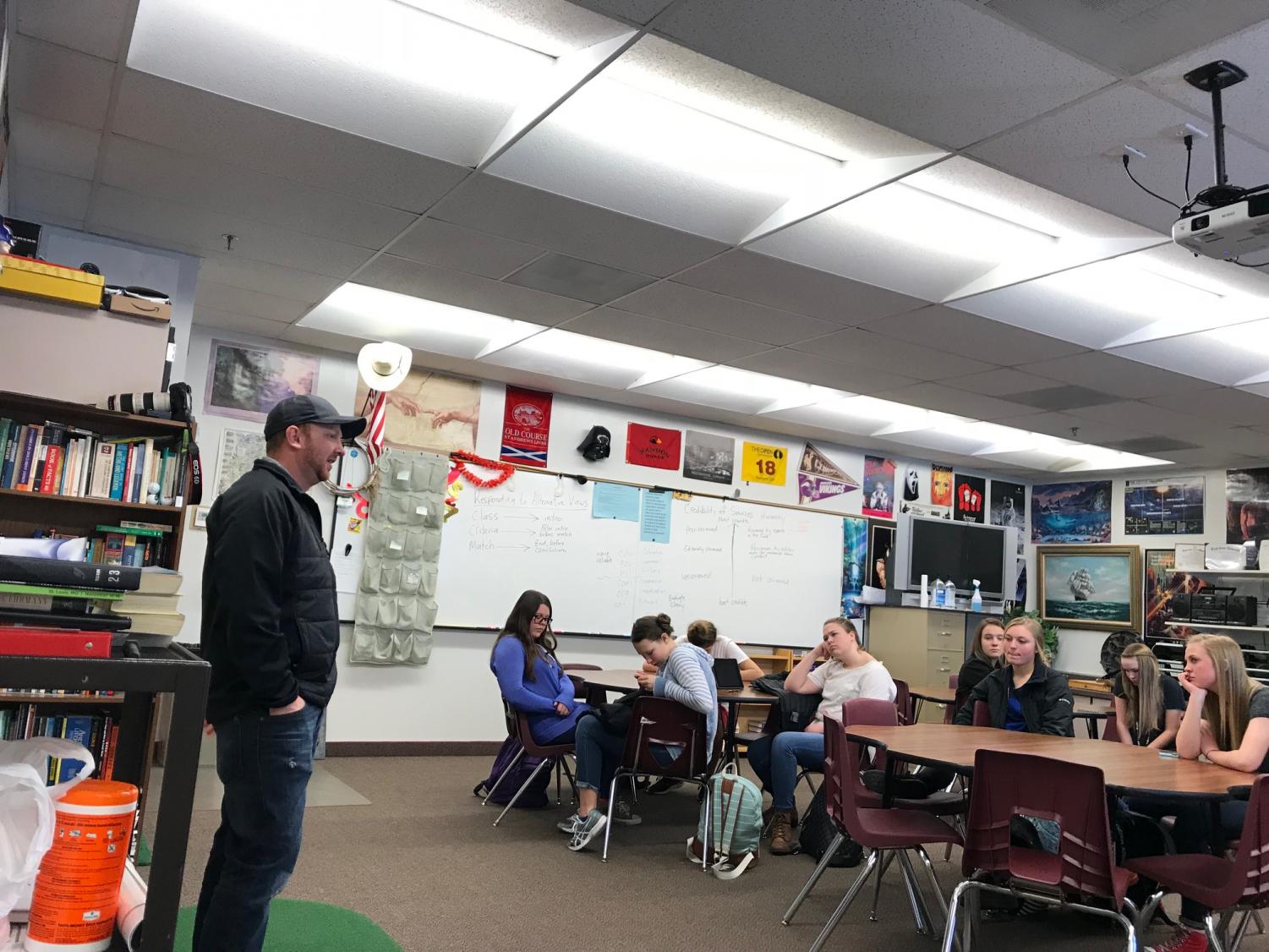 SCHOOLED: Duke Dance from SVI Media visits with freshmen in Mr. Fullmer's class. Students spent the week there learning about opportunities in media.