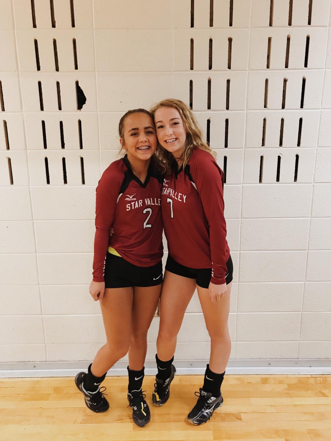 POWER COUPLE: Brierly Battleson and Strasburg get as close as they can for a picture ending their sophomore year of volleyball.