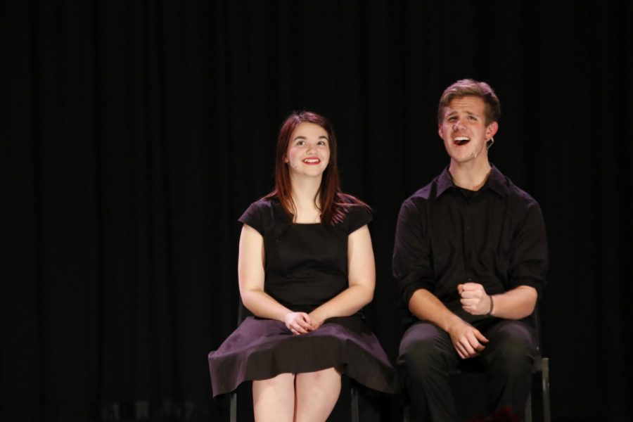 ACTION: Elsie England and Jacob Seilbach put their best foot forward during the drama showcase. At the showcase, actors and singers performed the pieces they competed with at state drama.