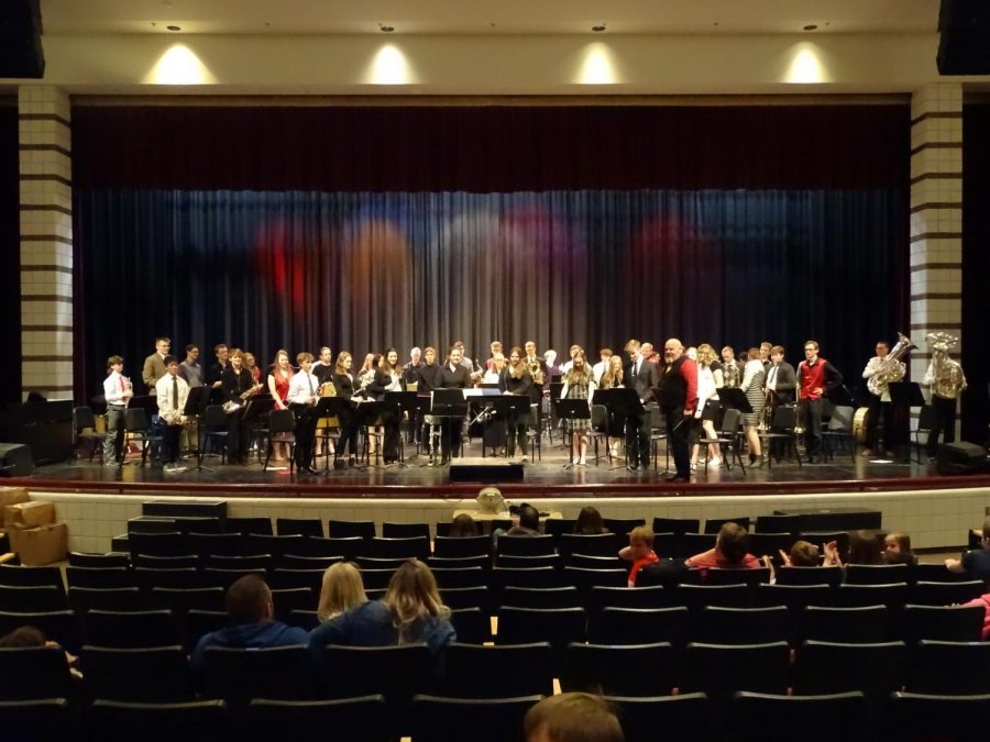 BANDED: The band held their spring concert at the end of March in the auditorium, the place they have held class all year long. The band has since moved back into the band room for class and practice. 