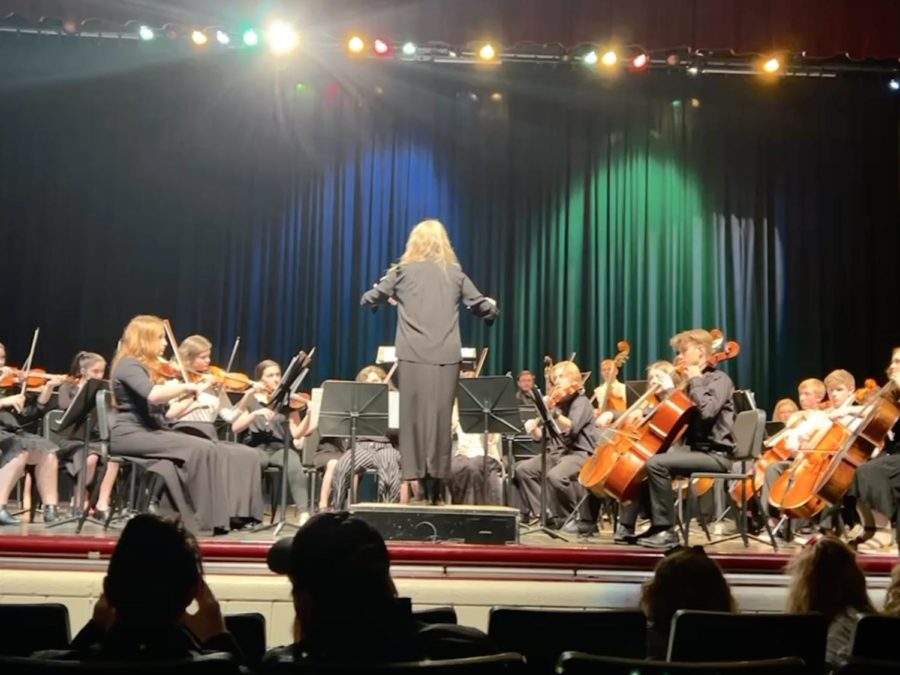 PERFECT PERFORMANCE: The orchestra performs one of their numbers at a winter concert. The orchestra is full of talented and hardworking students. We do have another concert at the end of the year, and we are already working hard to learn and perfect our songs, said Senior Harvest Kinn. 