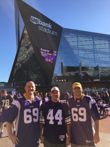 THE NORTH: The Fullmer brothers team up outside USbank Stadium in Minneapolis, the new home of the Vikings since 2016. It is a structural marvel, said Mr. Fullmer. 
