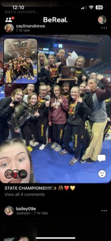 KEEPIN IT REAL: The Lady Braves celebrate their first ever wrestling title. Theirs was the first ever for the state of Wyoming as well.