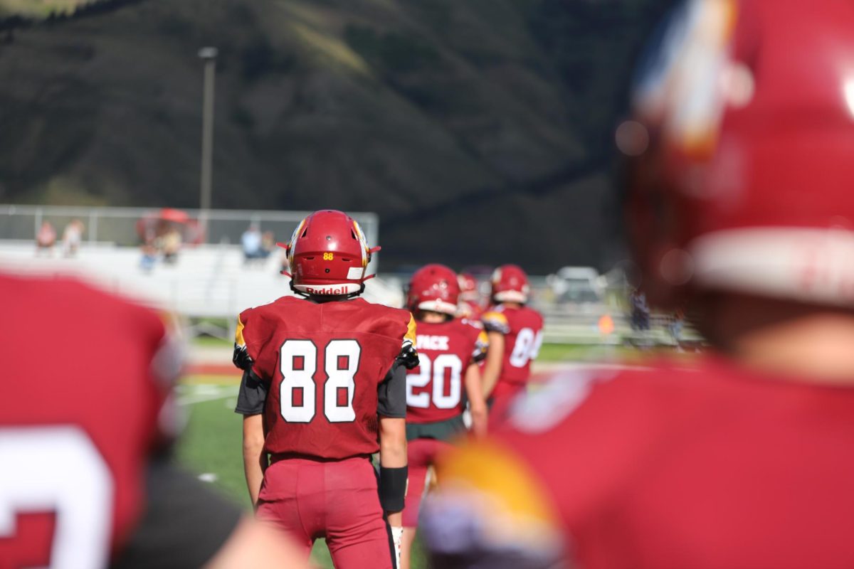 BATTLE FORMATION: Sophomore football players prepare for a kickoff against Cokeville. The Braves would go on to defeat their southern neighbors. 