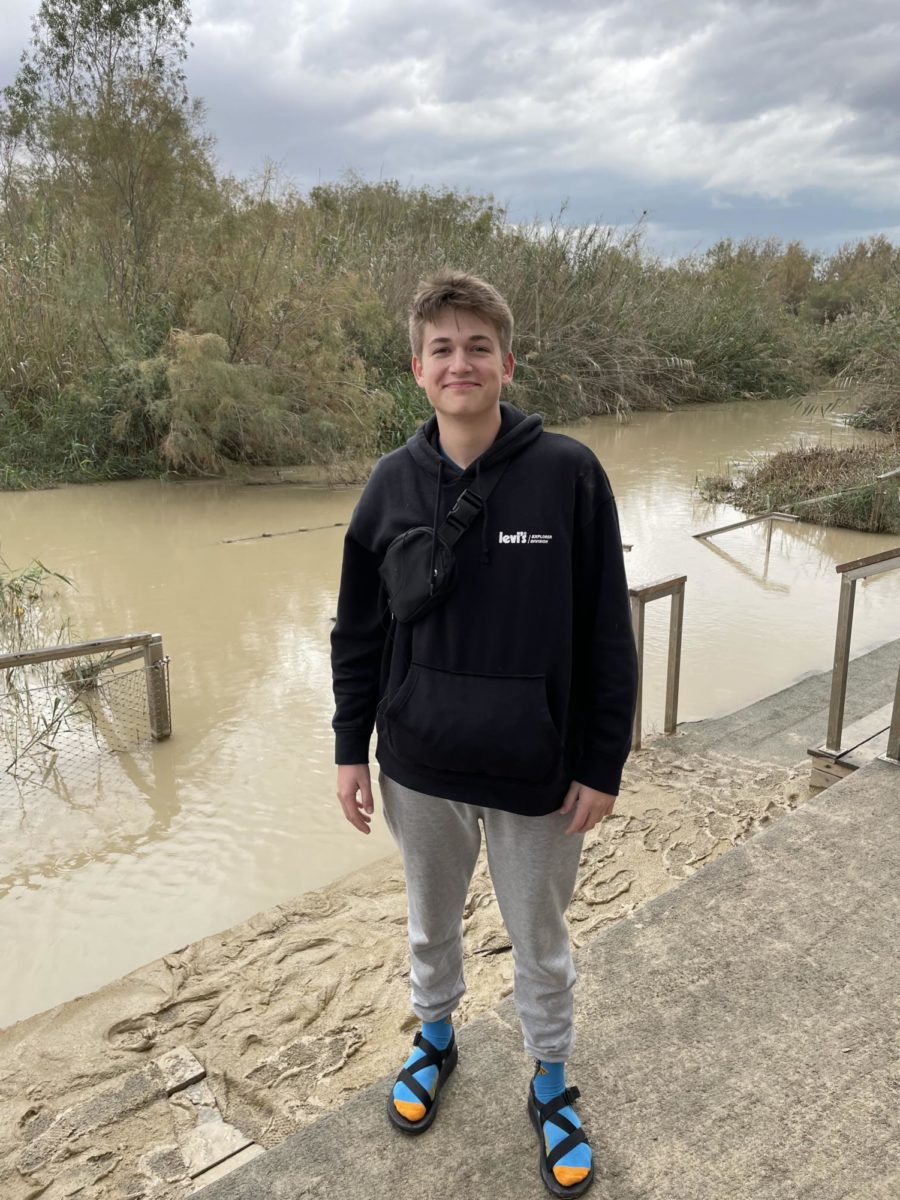 JUST AROUND THE RIVER BEND: Benson Ordyna sports socks with sandals next to the River Jordan in Israel. 