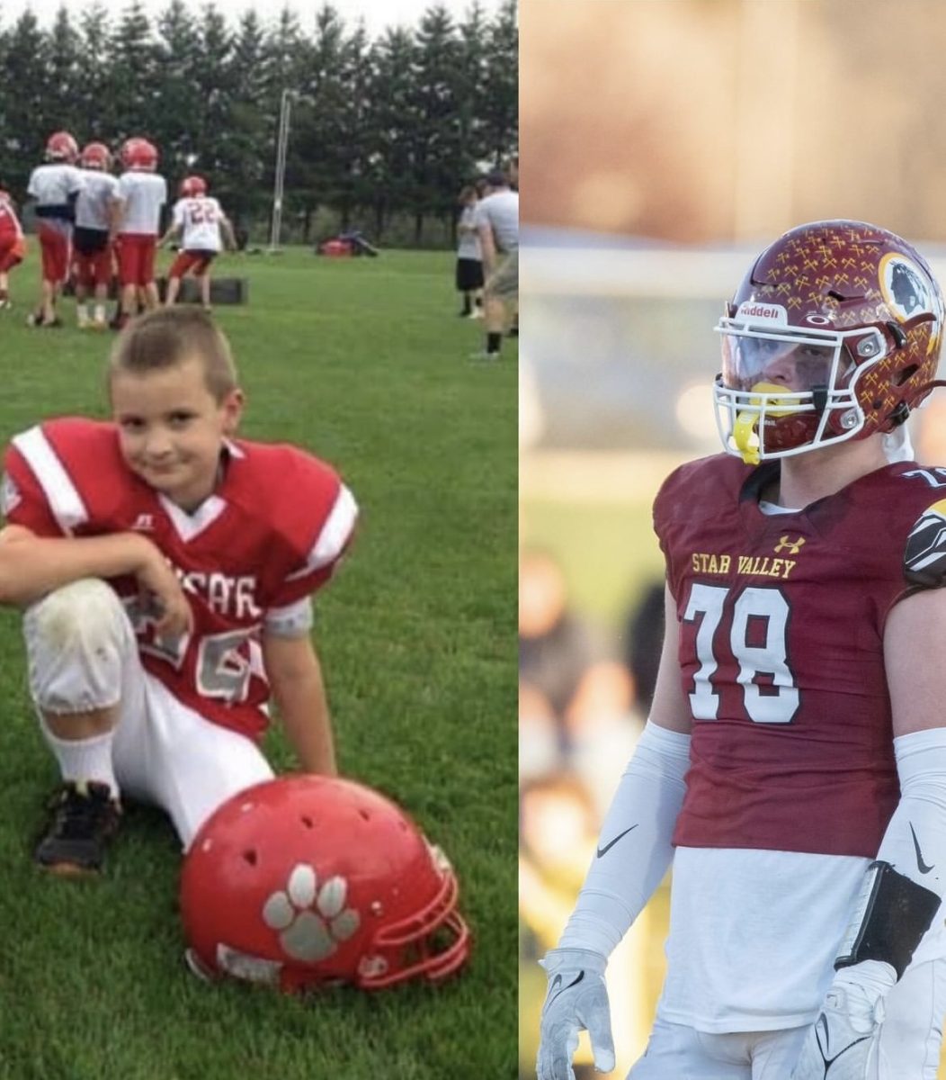 Cooper Lawson at 5 years old compared to is junior year. 