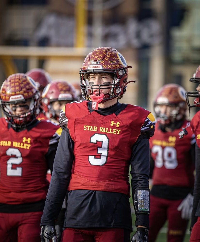 DETERMINED: Bryson Nield heads into the 2023 Wyoming 3A State Football game. They won the game 27-0 over Cody. "It was a very fun game to play in," said Nield.