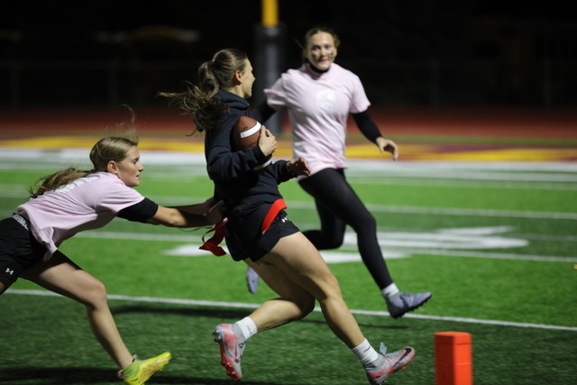 TOUCHDOWN: Ambrey Nelson sneaks her way into the endzone! Senior Smith McClure states “Jet sweep always worked, and I loved watching the girls rally together and become a team and show them our culture.”