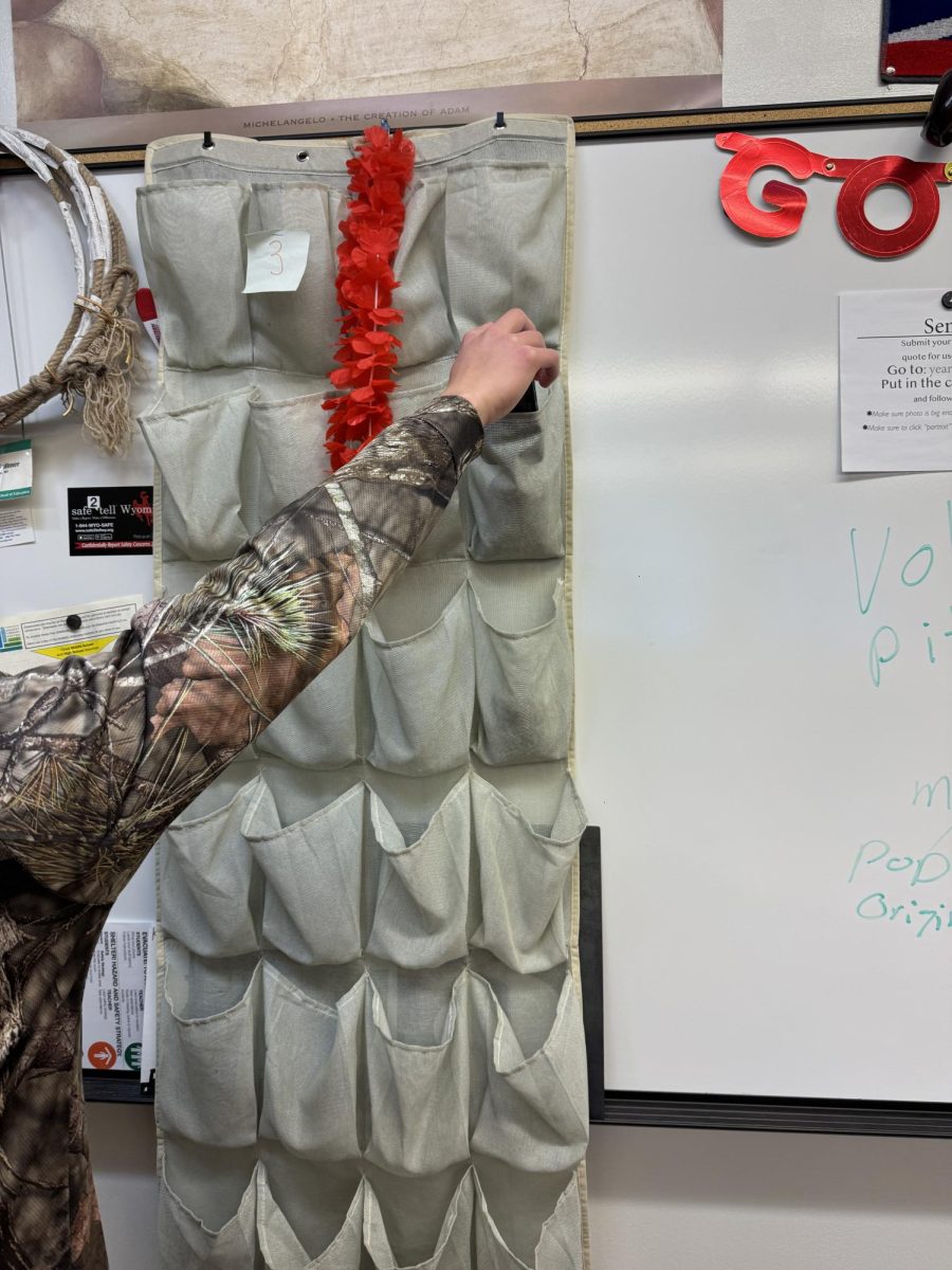 PHONE HOME: Wall caddies like this one are becoming a common sight in rooms throughout the school. Many teachers require, or ask, their students to place their phones in them when they walk into class. 