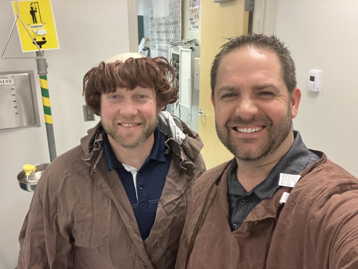 Science duo Mr.Hepworth and Mr. Baker dress up as Monks and besties  in the science lab. "Having good friends increases endorphins which makes you happy. Thus creating a better quality of life. Friends make you laugh, even when things are hard. They listen to you and let you know that you aren't crazy. They are great sounding boards for your thoughts and give you an honest opinion about things that they aren't a part of. They love you for who you are and their love is reciprocated by you toward them. They are also willing to dress up like a munk for a picture." said Hepworth,
Baker added, "Good friends give me someone that I feel I can look to if I need help with something.  Good friends also allow me to feel comfortable being who I am."