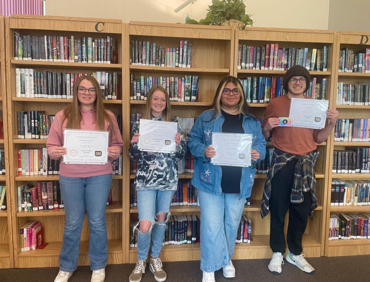 Symantha Hepworth, Brooklyn Scherbel, Rebeka Rodriguez, and Taggert Ivie recieve recognition for placing in the state Young Authors contest. Scherbel said, "I am so grateful to have received the attention of those at state, and I aim to win next year!"