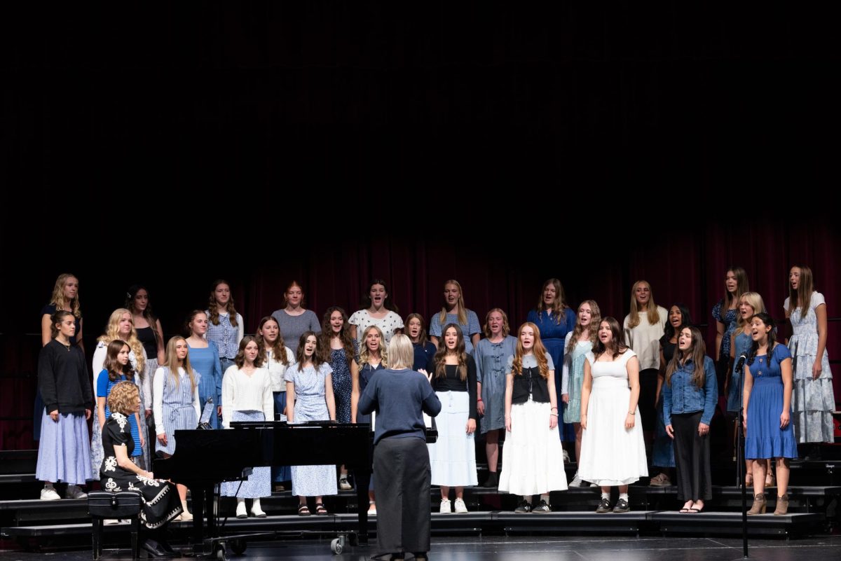 The 1st trimester girls choir performs numbers for their fall concert. Many of these girls will go on to join elite show choirs Singcopation and Trebletones for 2nd and 3rd trimester. 
