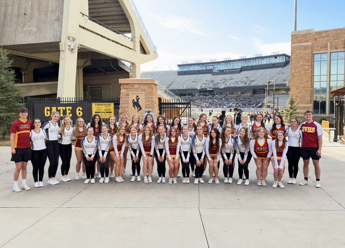 Star Valley and Cody cheerleaders strike a pose together during the 2025 Class 3A state football championship, showcasing sportsmanship and school spirit. A total of 19 Star Valley cheerleaders traveled to Laramie for the title game, supporting the Braves from the opening kickoff to the final whistle. "Even though the stadium was much bigger than Braves Field, I thought we connected with the fans because of the importance of the game," said junior cheerleader Tylee Robinson.