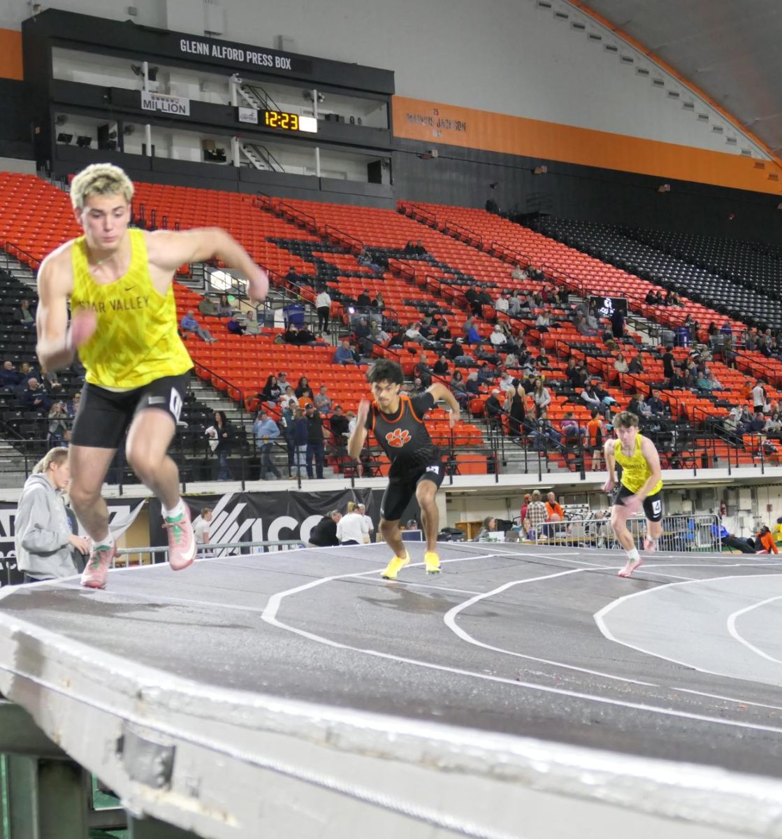 Travis Thompson gets off to a quick start at his teams first track meet of the season at Idaho State University.