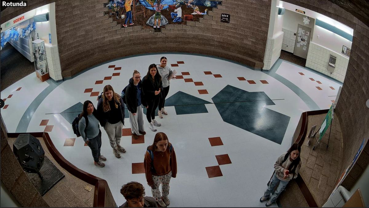 Students stand in puzzled wonder while looking at the portrait above the LMC door. With its enigmatic and unknown subject starting down on all who enter, the painting has puzzled those passing by.