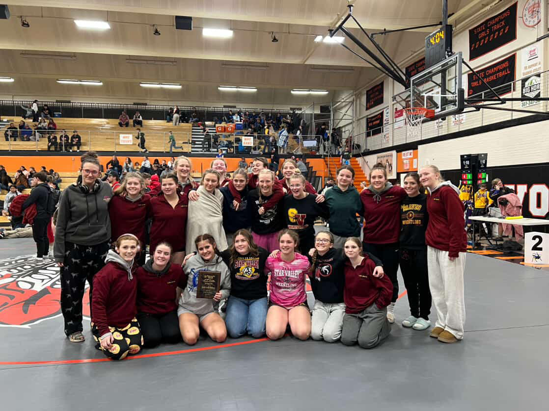 The Lady Braves celebrate a victory over the many squads who showed up for the Battle in the Big Horn in Worland, Wyoming. The Lady Braves will see many of these teams again at state when they compete to keep their state win streak alive. SV is the only school to have ever won the girls state title in Wyoming. 