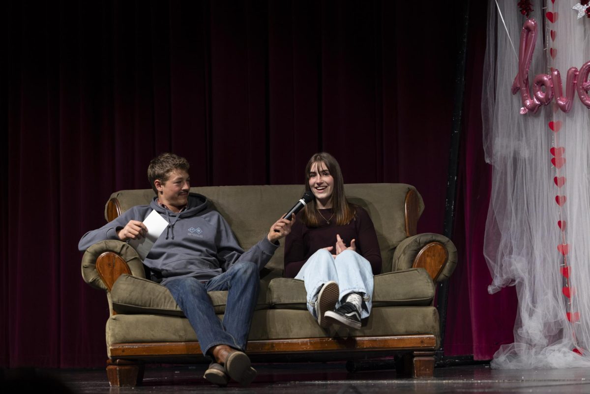 McKray Barns sits next to his future date, Leona Carlson. Barns picked Carlson out of a blind lineup by asking her questions. Of all the contestants, her answers appealed to him the most.