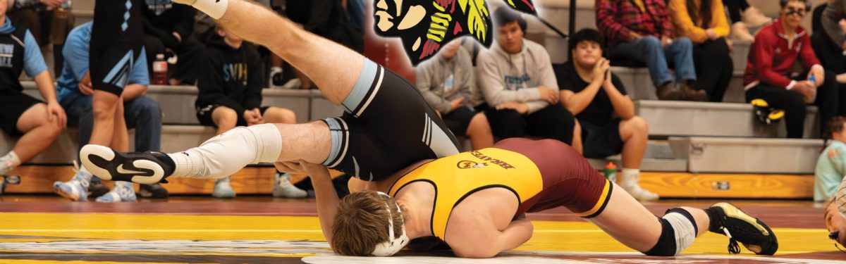Tel Parry wrestling at Braves Brawl and showing the form that would go on to win him his 4th consecutive individual state title. The Braves took first at The Brawl winning, all their duals but one. 
