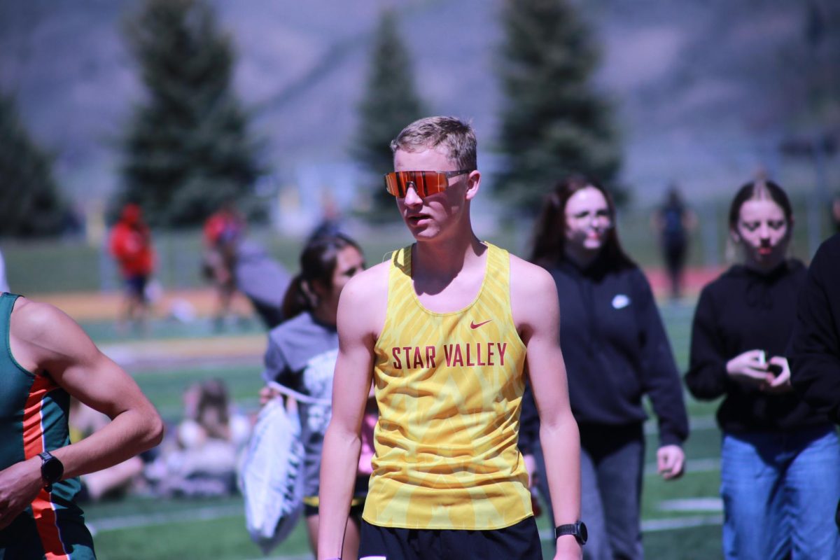 After crossing the finish line in the mile at the Star Valley High School home track meet, Caleb Crowther showed what pure determination looks like. 
